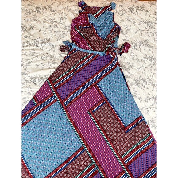 Calvin Klein Tank Maxi Sundress Women's Medium Grecian Geometric Print with Belt - Picture 3 of 16